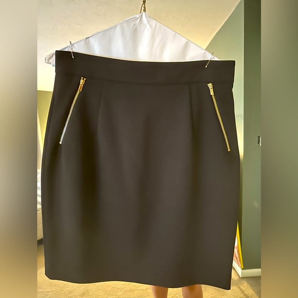 H&M Black Mini Pencil Skirt with Gold Zippers - Pockets and Zip Up Back